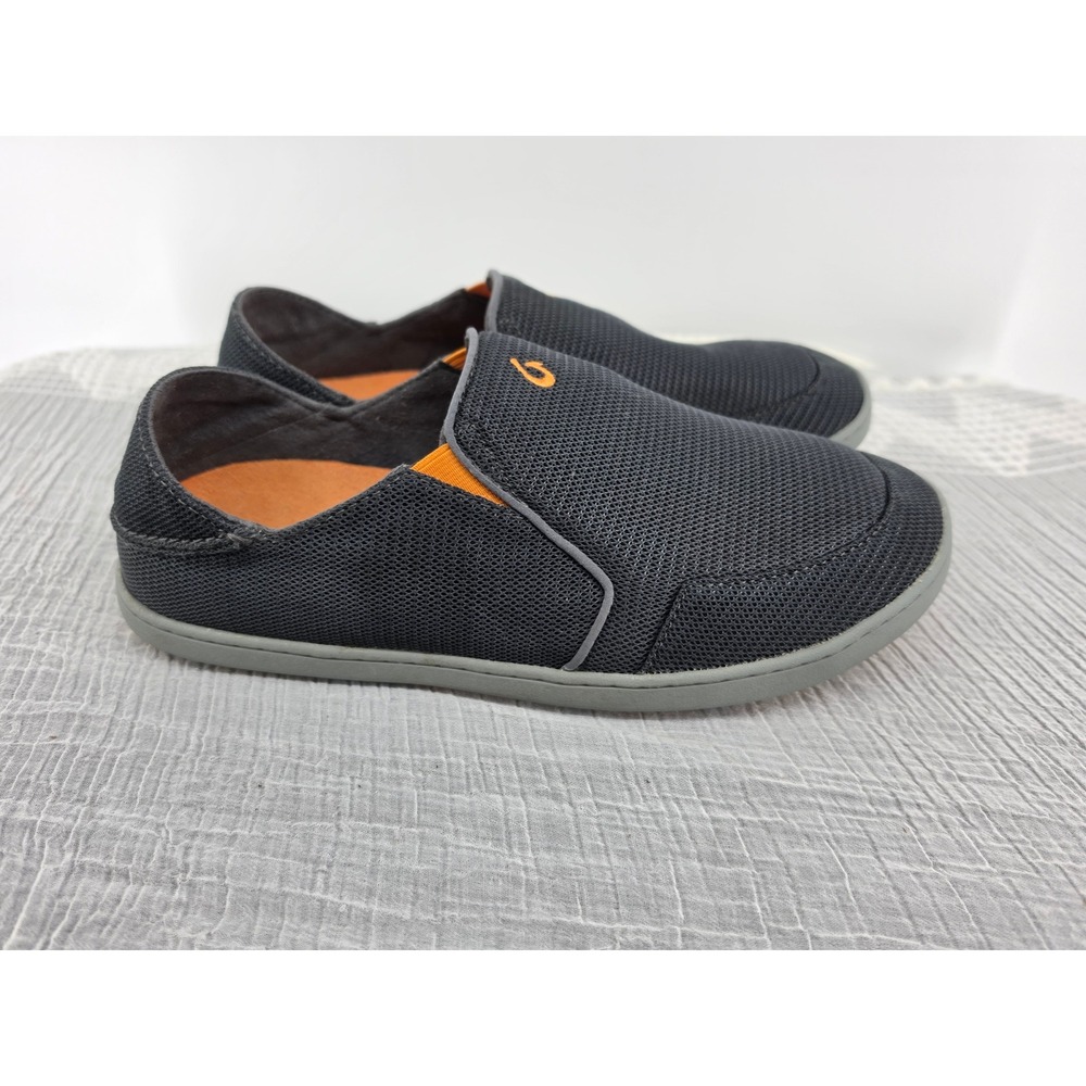 OluKai Nohea Mesh Mens Slip On Shoes Charcoal Gray Orange Loafers 10188-4040